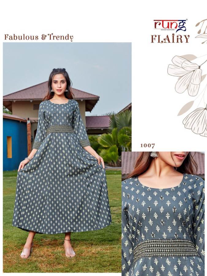 Rung Flairy Ethnic Wear Heavy Rayon Printed Designer Kurti Collection